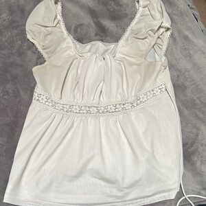 Cream Lace-Trim Sleeveless Top